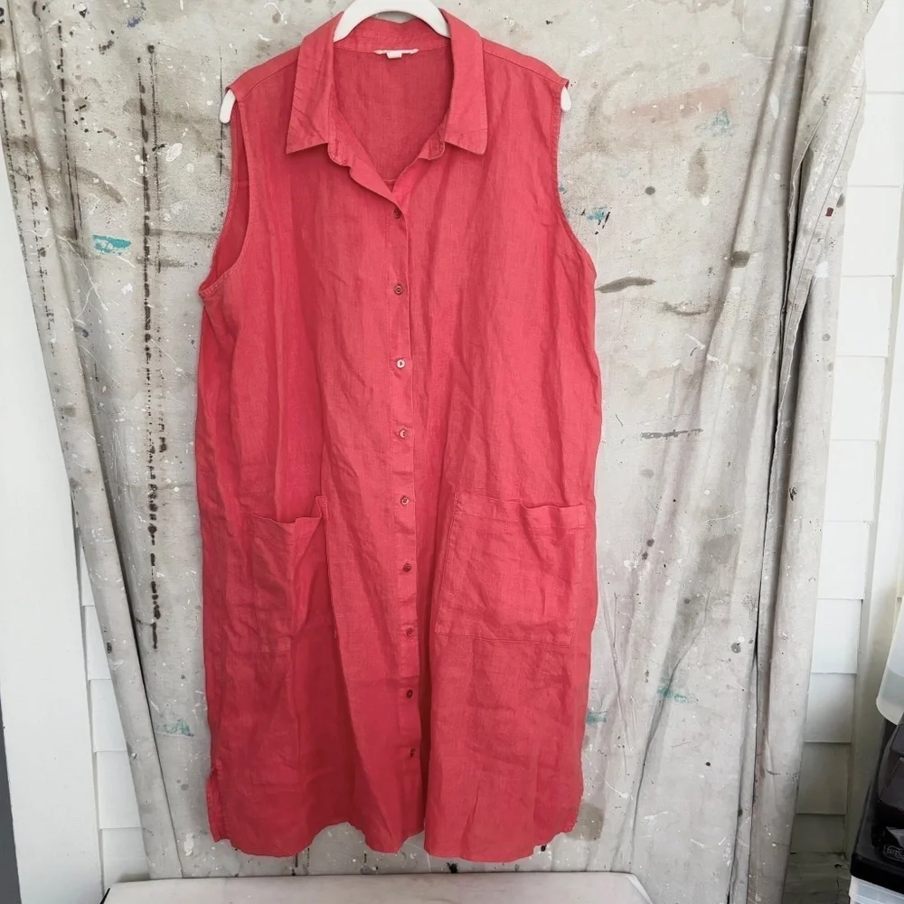 Eileen Fisher Garment Dyed Organic Linen Classic Collar Dress, Grenadine - Picture 2 of 5